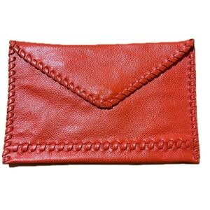 LAGGO Stitched Polka Orange Pebble Leather Envelope Clutch NWOT